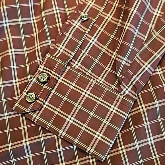 Claiborne Mens Long Sleeve Button Up Plaid Shirt Burgundy White Checkered L - Picture 10 of 12